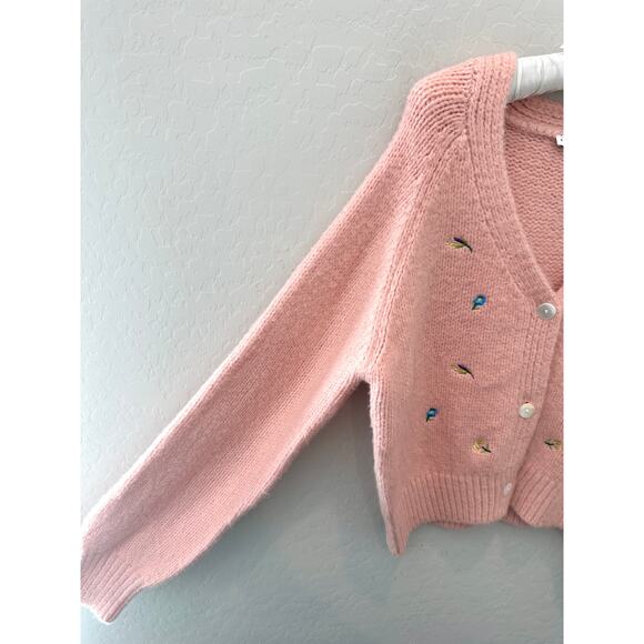 ENGLISH FACTORY | Pink Embroidered Floral Button Front Cardigan Sweater | Large - Picture 3 of 7